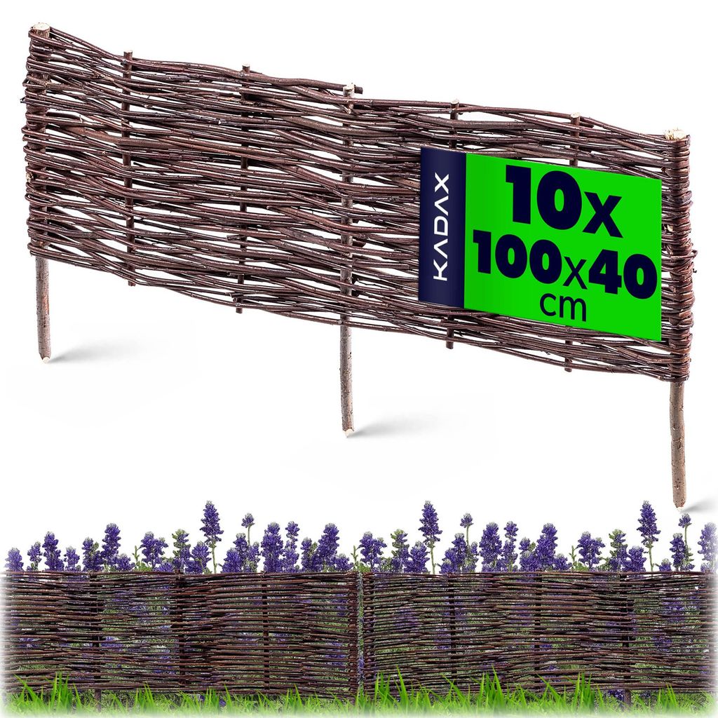 KADAX Palisade aus Weide "Sand", natürlicher Weidenzaun, 40 cm, 10 Stück