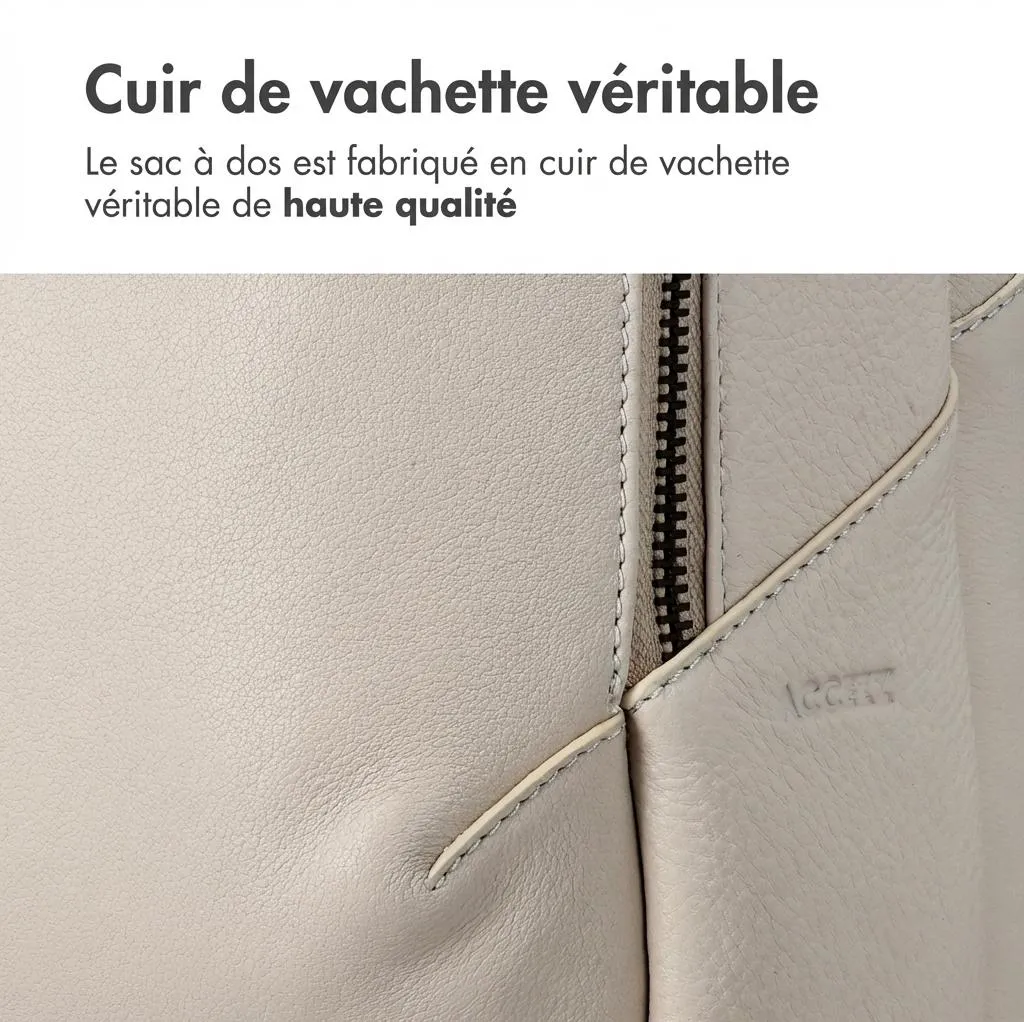 Sac à dos ordinateur 16 pouces Accezz en cuir beige - Style élégant - 2