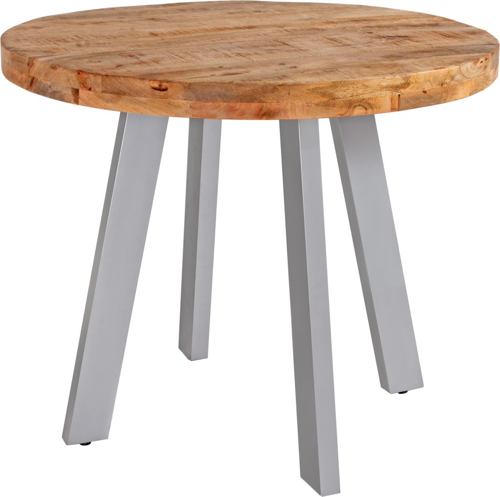 Esszimmertisch rund 90 cm Mangoholz naturfarben silber Adelina