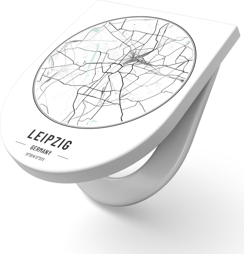 DEQORI WC-Sitz Duroplast 36,4x45,4 cm 'Stadtplan Leipzig' Toilettensitz WC-Brille Design