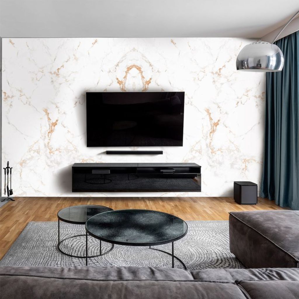 dedeco Wohnzimmerrückwand TV-Wand Wandpaneel Wohnrückwand Rückwand Tapetenersatz, Motiv: Marmor V18, 300 x 150 x 0,5cm,Nano-Protect: matt, wasse...