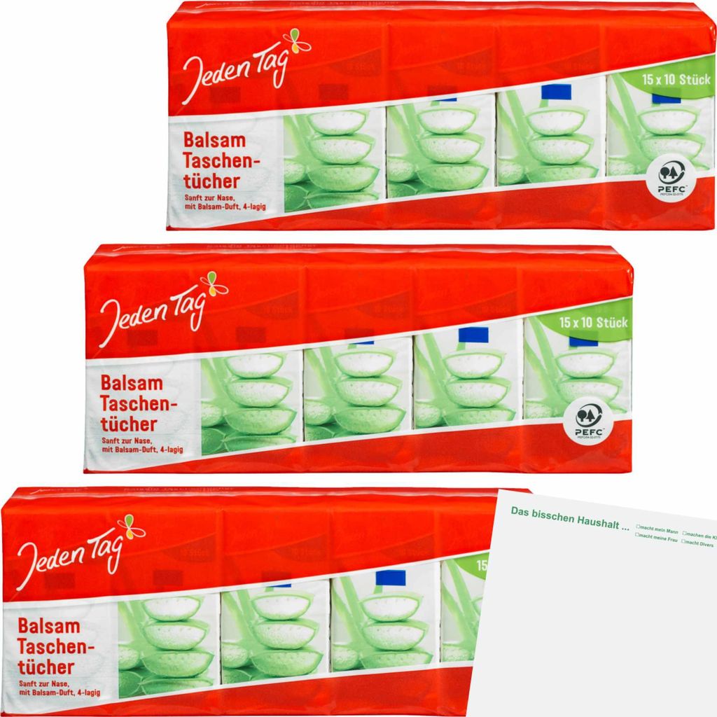 Jeden Tag Taschentücher Balsam 4-lagig 3er Pack (3x15x10Stk Packung) + usy Block