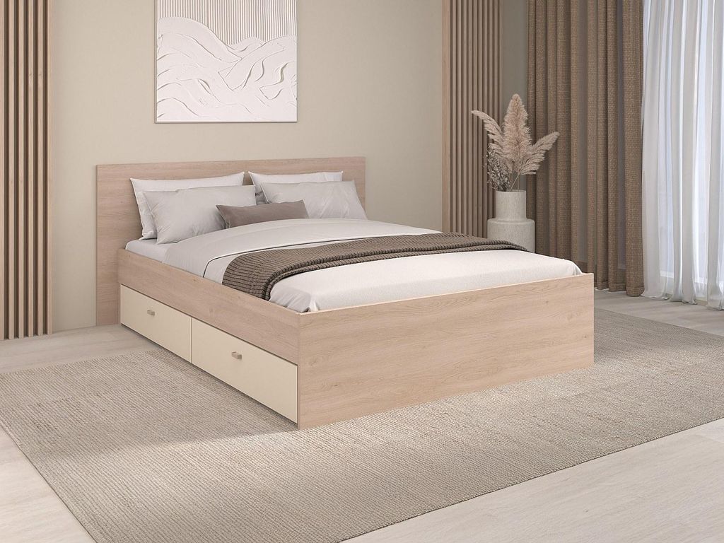 Bett mit 4 Schubladen – 140 x 190 cm + Lattenrost – Natur & Beige – VELONA