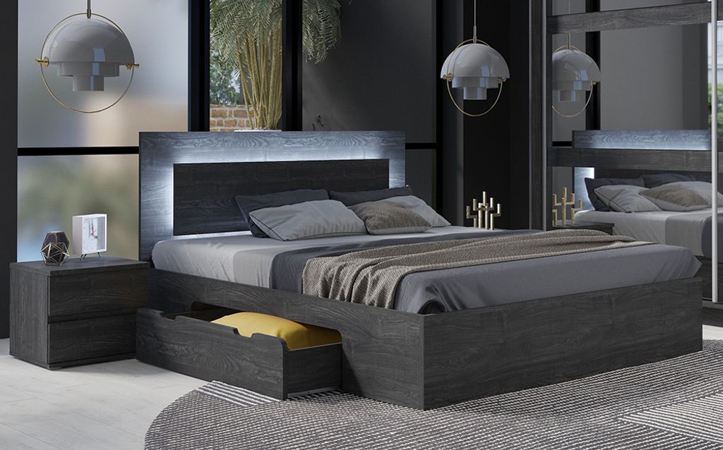 Schlafzimmer Set 3-teilig mit Bettgestell 160x200cm in Esche TORTONA-166