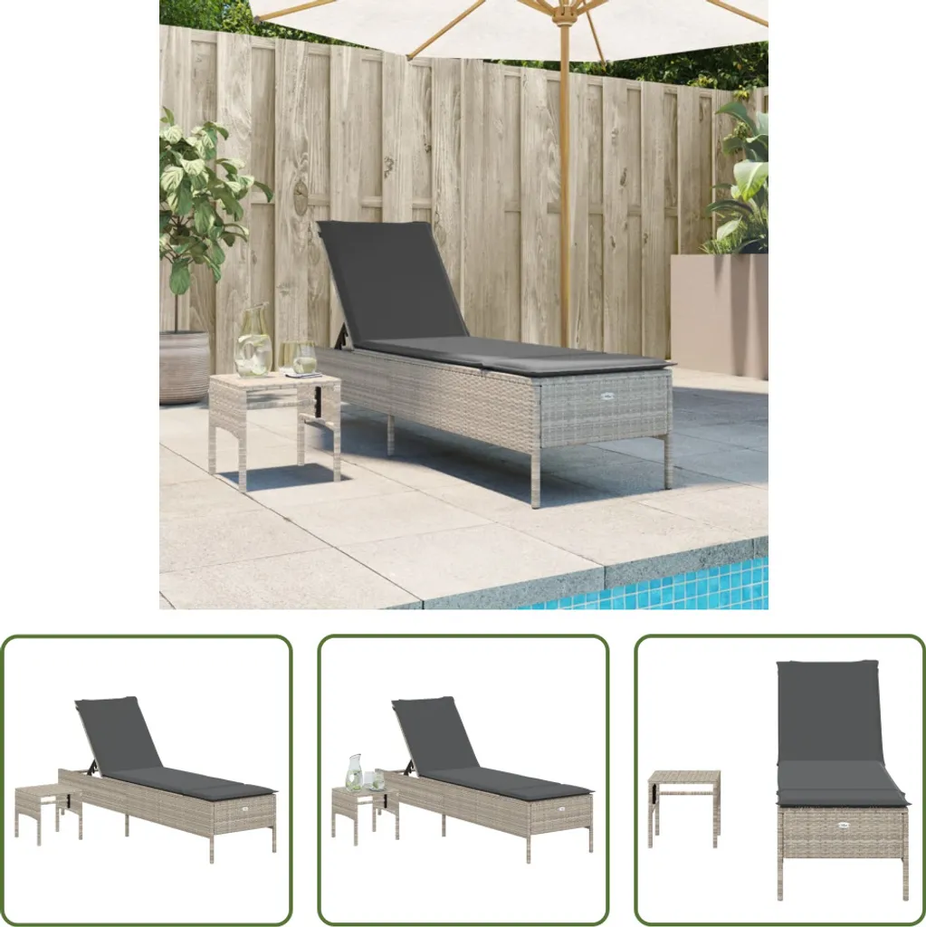 Bain de soleil en résine tressée avec table d'appoint gris clair