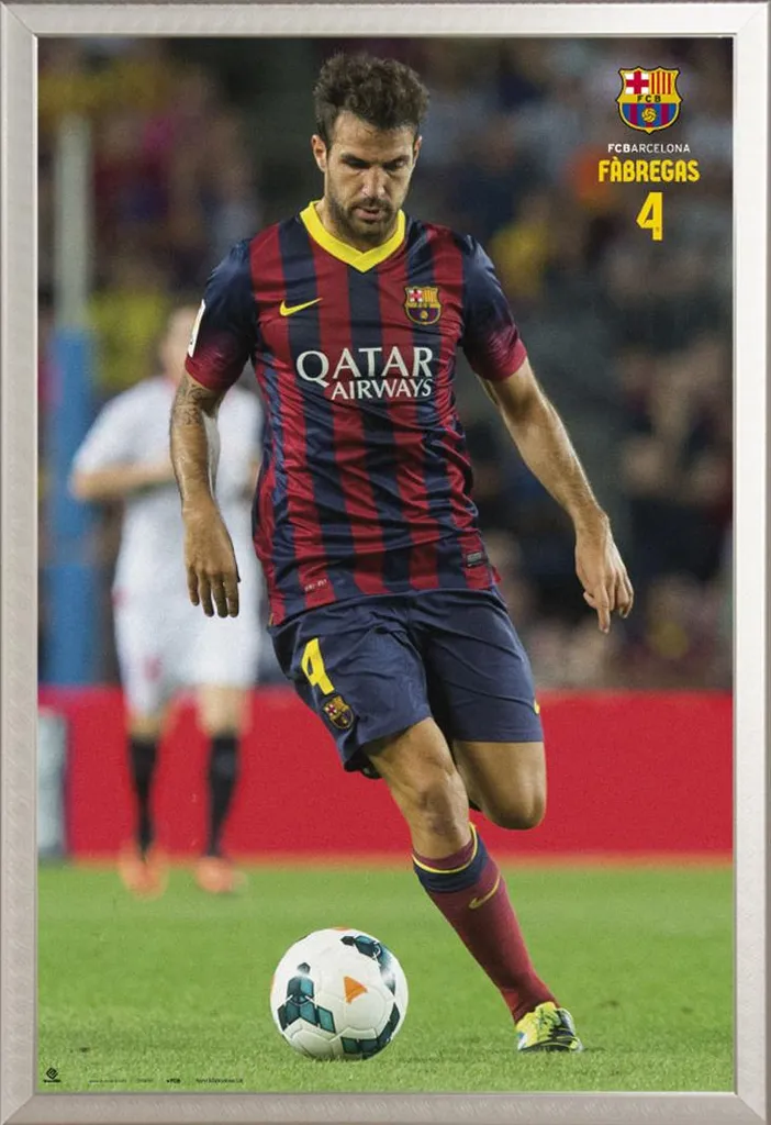 Poster FC Barcelone Cesc Fabregas avec Cadre Argent pour Bureau ou Chambre