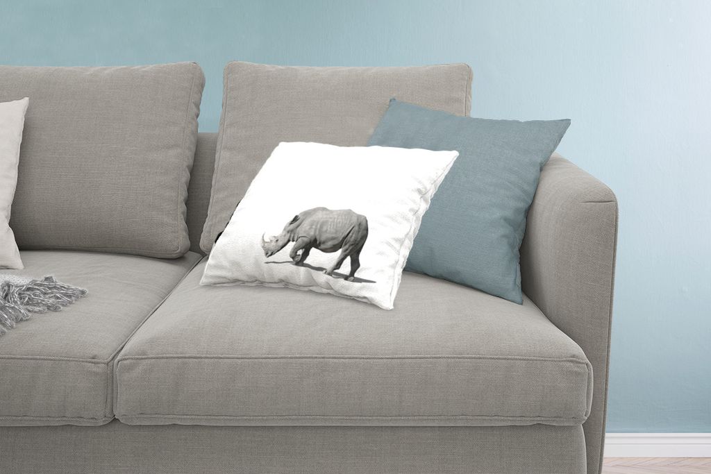 MuchoWow Zierkissen Sofakissen Wohnzimmer Dekokissen 60x40 cm Rhinozeros - Tiere - Weiß - Kopfkissen - Polster mit Foto