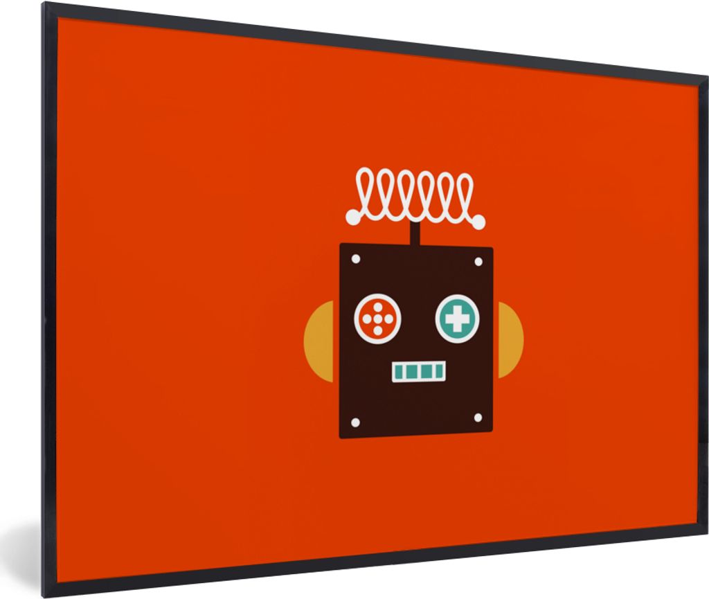 MuchoWow Gerahmtes Poster Roboter - Formen - Gesicht - Orange - Jungen - Kinder 90x60 cm - Poster mit Schwarzem Bilderrahmen Wandposter Rahmen Fo...