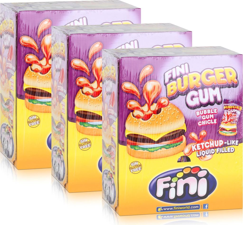 Tri Fini Burger Gum Kaugummis 200 Stück in der Box (3er Pack)