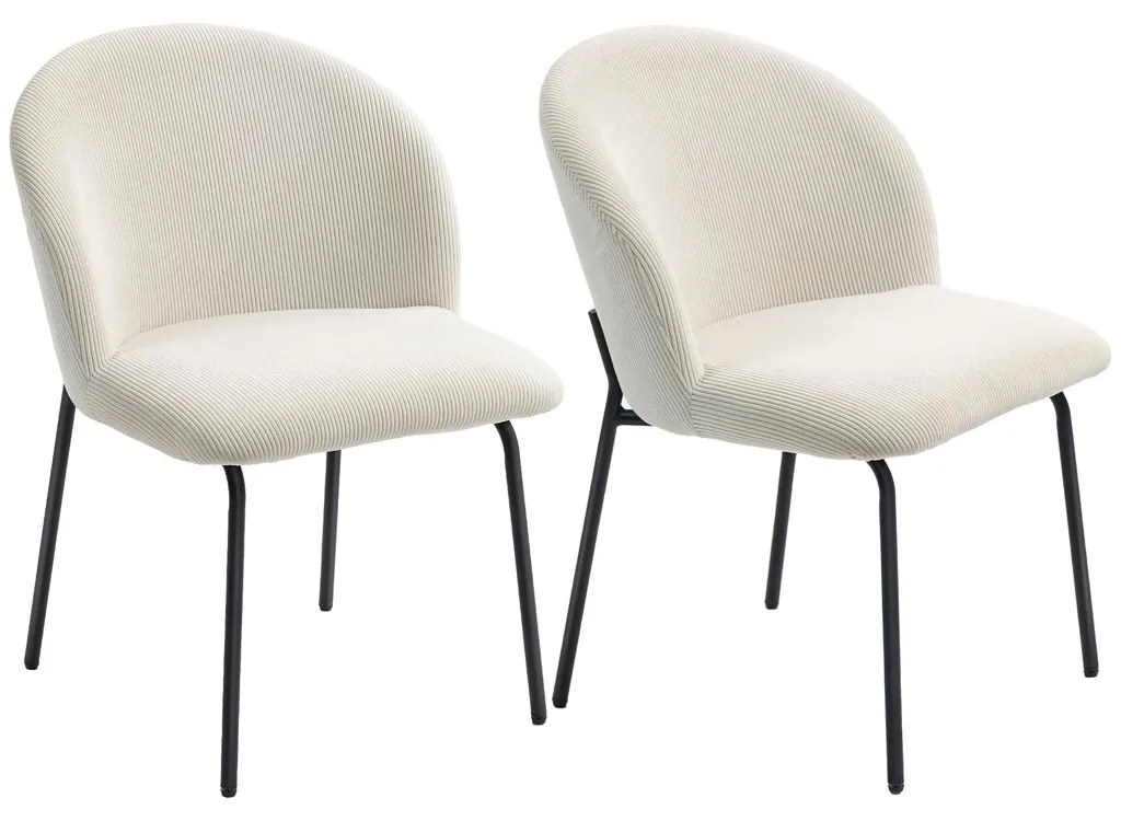 Lot de 2 chaises de salle à manger en velours côtelé crème 56x58x78cm