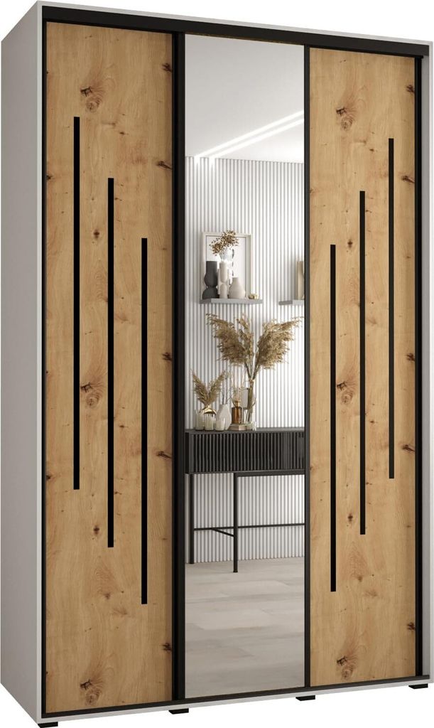 MEBLE KRYSPOL Davos 9 Schrank, drei Türen - 235,2x150x45 cm - Weiß Artisan Schwarz