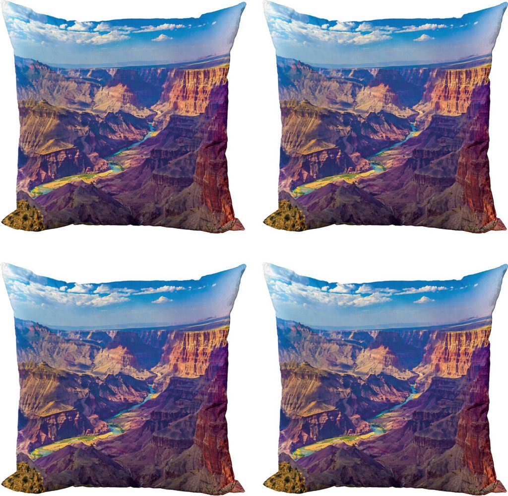 ABAKUHAUS Schlucht Kissenbezug Set (4 Stück), Grand Canyon Sonnenaufgang, Moderner Doppelseitiger Digitaldruck, 50 cm x 50 cm, blau Tan
