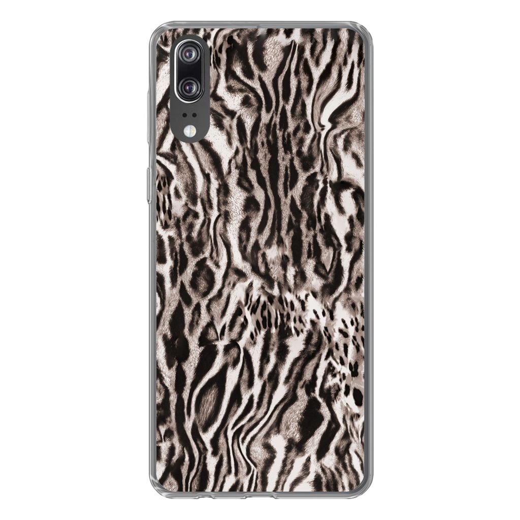 MuchoWow Handyhülle Schutzhülle Hülle für Huawei P20 Pantherdruck - Formen - Schwarz - Braun Silikon Softcase Handy Hülle - Hardcover