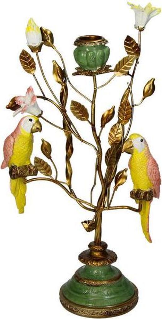 Kerzenständer mit Vögeln und Blättern Bronzeton 33cm Naturinspiriert Polyresin