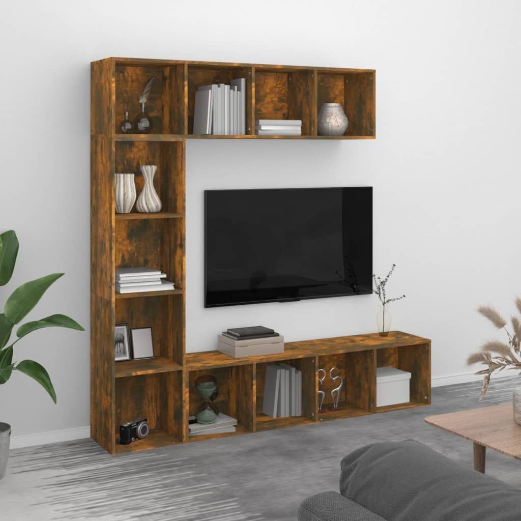 The Living Store 3-tlg. Bücherregal-/TV-Schrank-Set Räuchereiche 180x30x180 cm