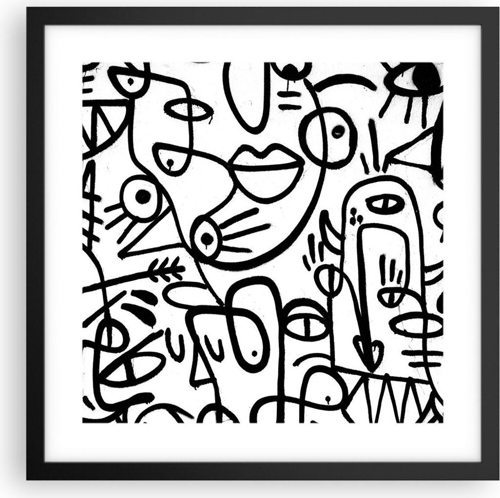Gerahmtes Poster - Schwarzer Rahmen - Zeichnen Cartoon Graffiti - 40x40 cm - Wand Bild - Wanddeko - Wandbilder - Kunstposter - Wandposter - Bilderr...