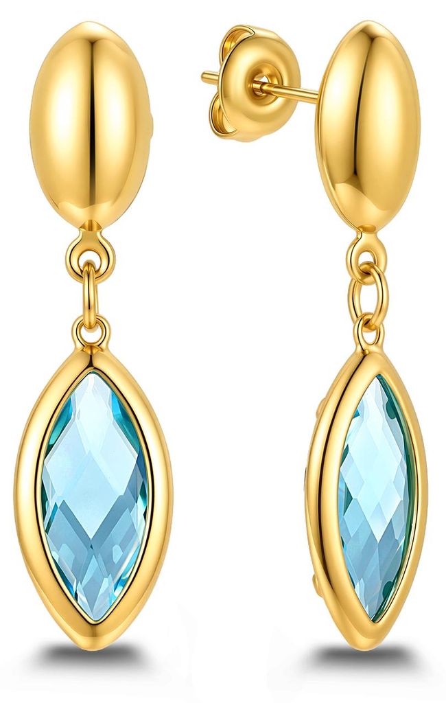 CO88 Collection - 8CE-70633 - Dames Oorbellen Blauw Glassteen - Stainless Steel - Cadeau
