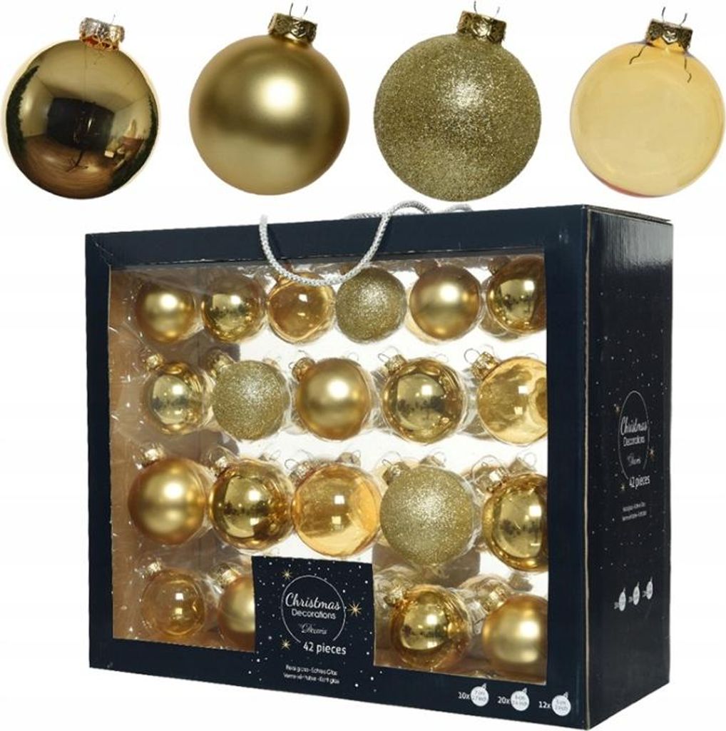 Set aus 42 Christbaumkugeln aus Glas gold 5/6/7 cm matt Produktbild 