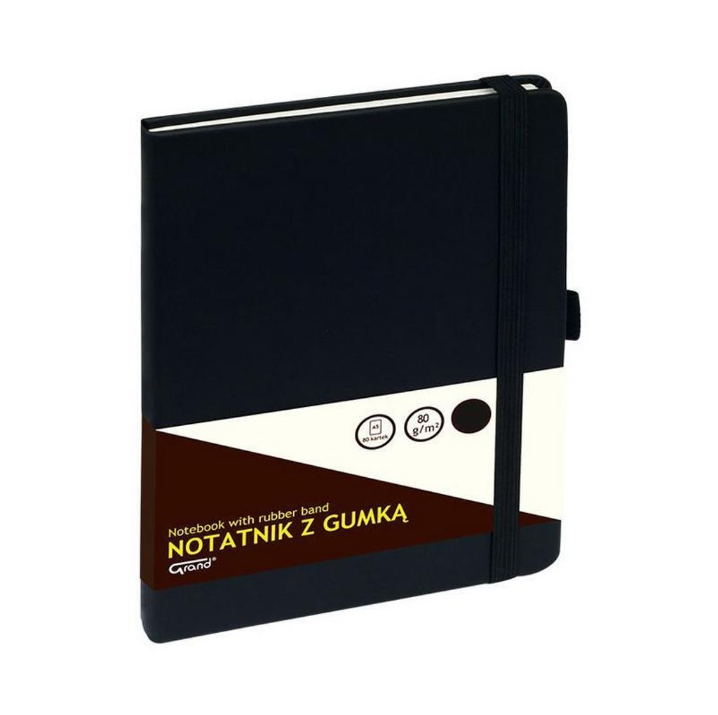 Notizblock A5/80K Raster mit Radiergummi schwarz GRAND