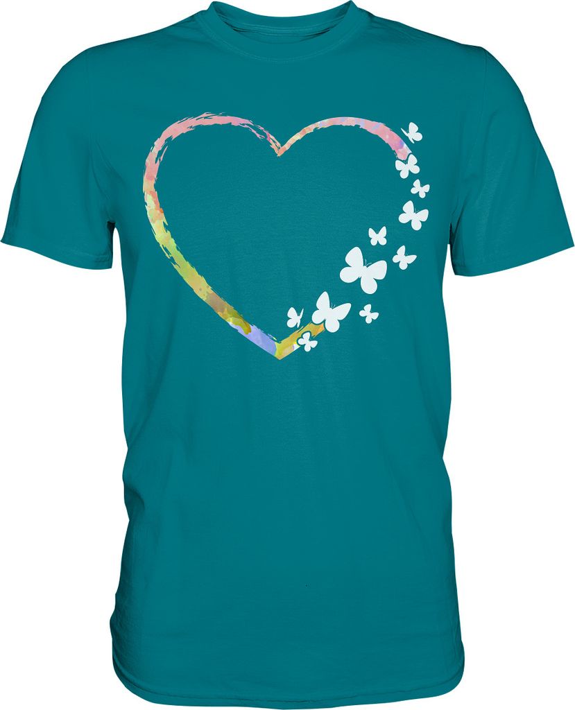 Buntes Herz Schmetterlinge T-Shirt – Diva Blue / XL Produktbild 