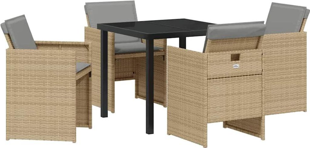 "2026 MODERNE" Garten Essgruppe - elegantes Design - Sitzgruppe/Tisch+ Stuhl - 5 pcs Beige Poly-Rattan - Terassenmöbel NeuMöbel892705