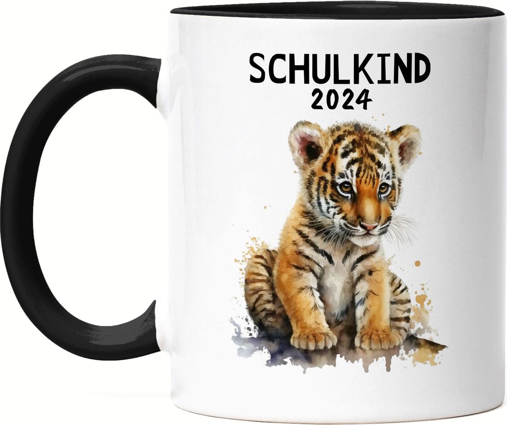 Schulkind 2024 Tiger Tasse Schwarz Einschulungs-Geschenk Erstklässler Schulanfang