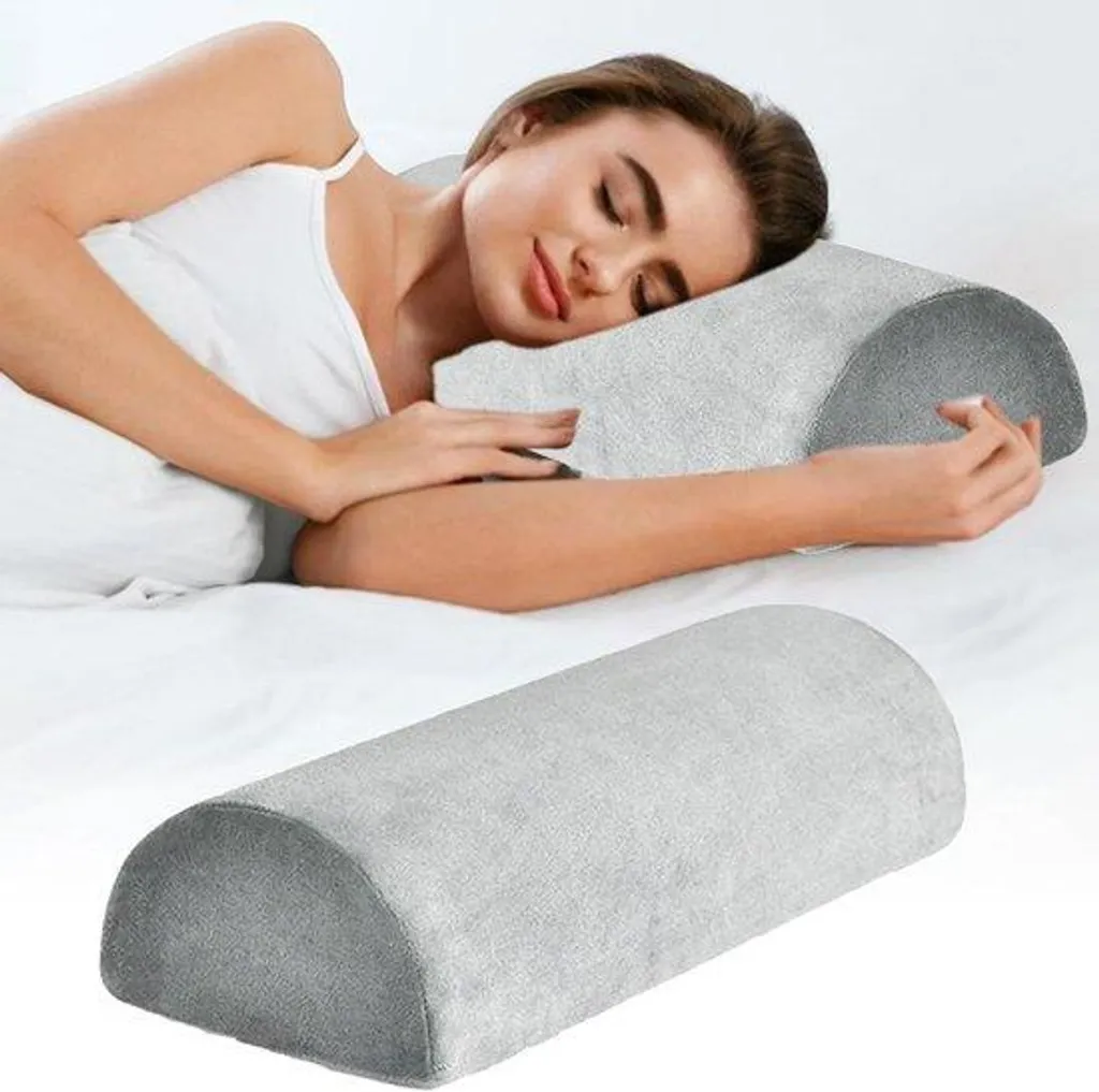 Coussin Rouleau Demi-Lune Gris pour Genoux et Nuque - 30 x 20 cm