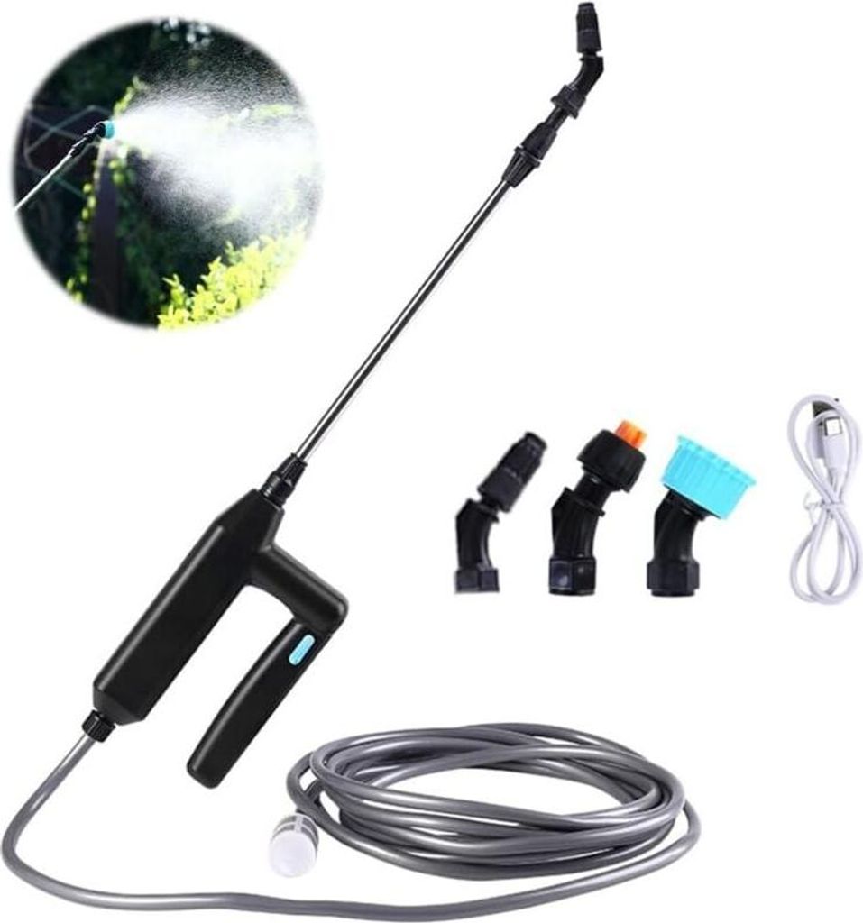 Elektrische Gartenspritze, Dachsprühgerät, 7,4 V/1 A elektrische Gartenspritze, akkubetriebene Spritze mit 3 Düsen und 5 m Schlauch, USB-aufladb...