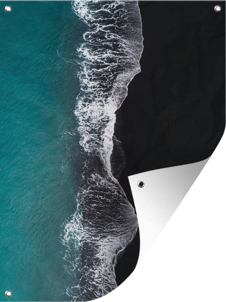 MuchoWow 60x80 cm Outdoor-Poster Gartendeko Sichtschutz Garten Poster für den Garten Strand - Schwarz - Island