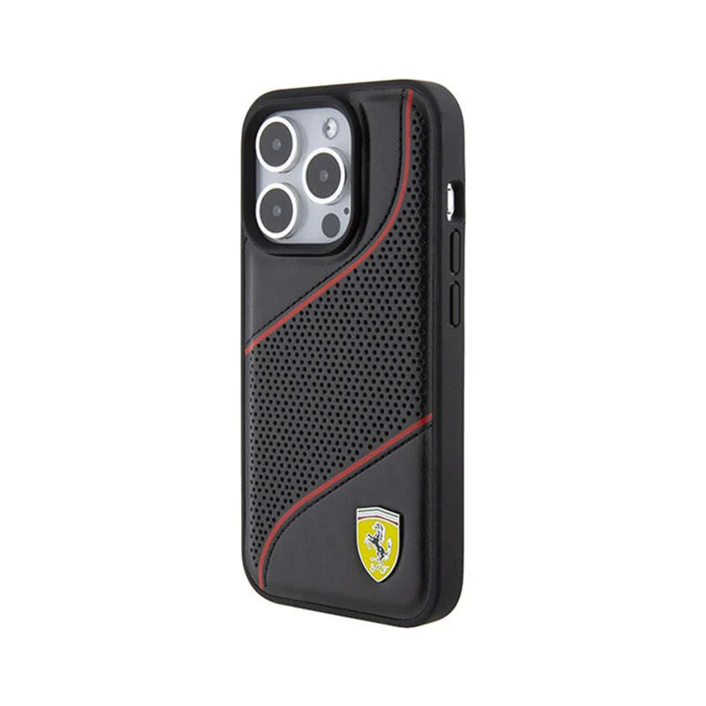 Custodia iPhone 15 Pro Ferrari Originale Nero Logo Metallo Onde - 2