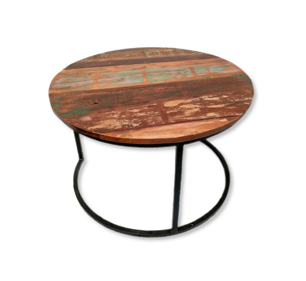 Holz Couchtisch rund braun Ø 60 x 42cm Couch Beistelltisch vintage Sofatisch