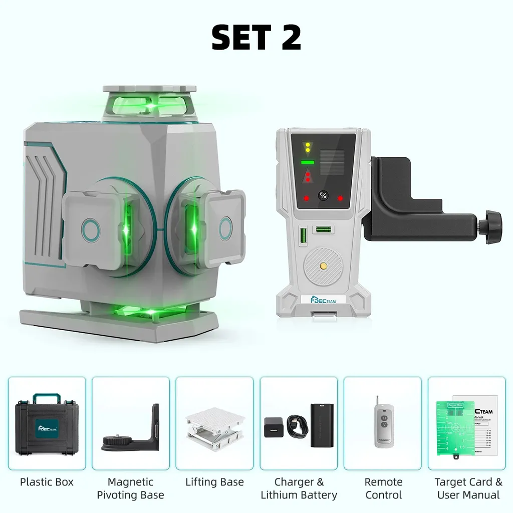 Niveau laser vert 360° Decteam 4D haute visibilité et étanchéité IP54 - 2