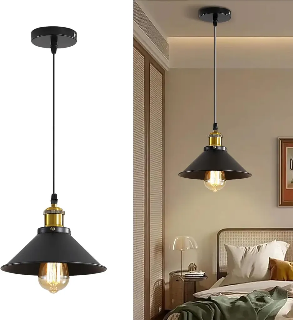 Luminaire de plafond rétro noir solution éclairage 15m² métal E27 - 6
