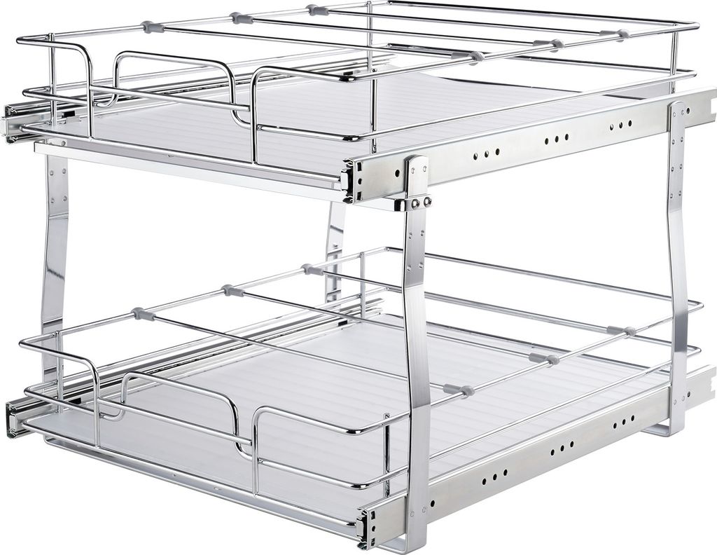 SucceBuy 2-stufiger ausziehbarer Schrank-Organizer, 19" B x 20" T, robuste Schieberegale aus verchromtem Stahl für Küche, Bad, Aufbewahrung unter...
