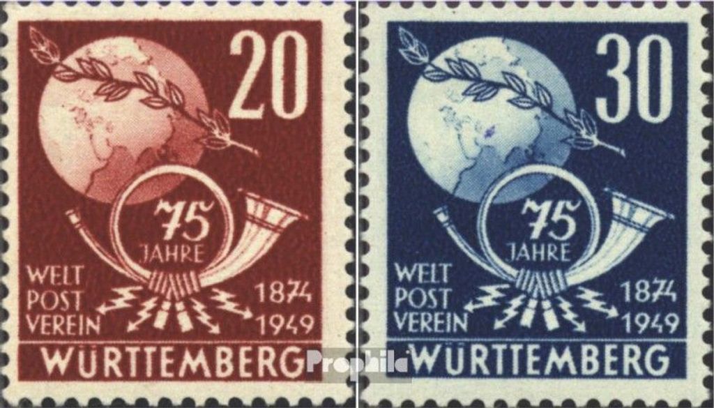 Briefmarken Franz. Zone-Württemberg 1949 Mi 51-52 (kompl.Ausg.) postfrisch 75 Jahre Weltpostverein