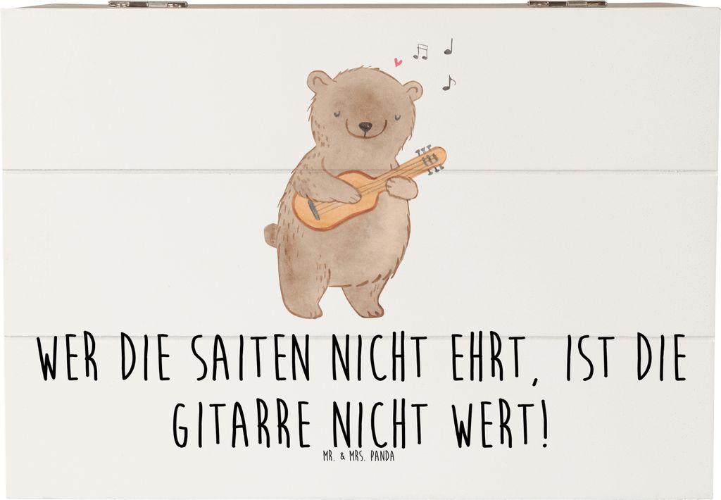 Mr. & Mrs. Panda Truhe Gitarre Wert 22 x 15 cm - Weiß - Geschenk, Musik, Holzkiste mit Deckel, schatzkiste holz, Lernen, Liebe, Freiheit, fotobox,...