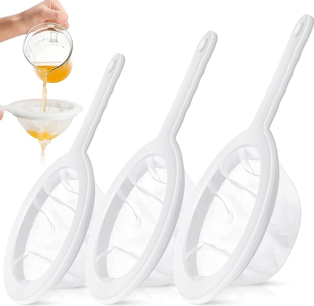 3 Stück Sieb Fein mit Griff 200/300/400 Mesh Haarsieb Küche Netzsieb Ultrafeines Trichterfilte Haushaltssieb Handsieb für Saft, Milch, Kaffee