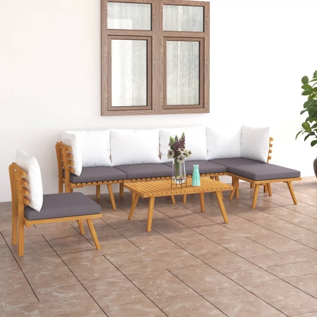 The Living Store 7-tlg. Garten-Lounge-Set mit Kissen Massivholz Akazie