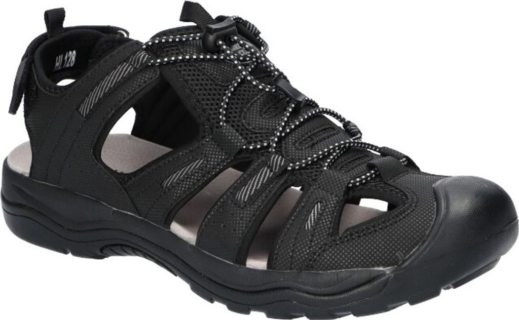 AMERICAN HL178 Solide Herrensandalen, Innensohle aus echtem Leder, Sandalen mit Klettverschluss, Schwarz 42