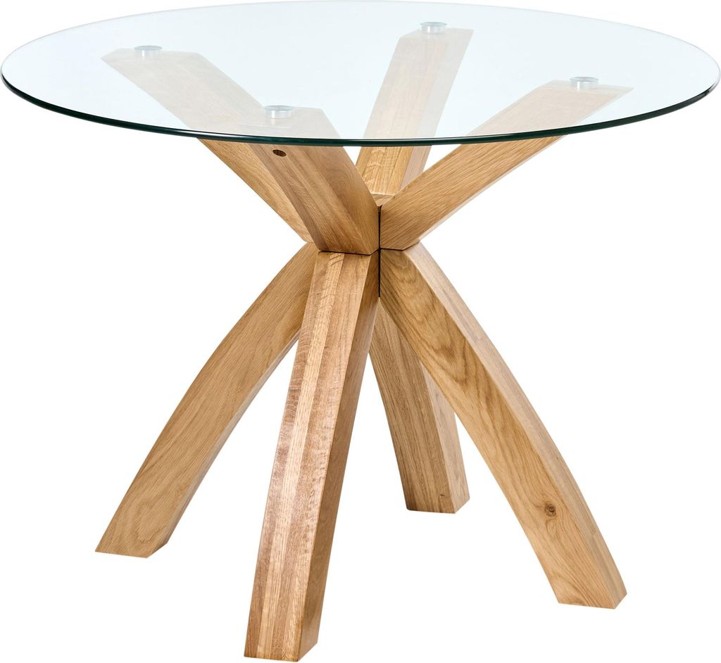 BELIANI Esstisch Hellbraun aus Glas Eichenholz 100 x 100 cm Rund Kreuzgestell Modernes Design für Esszimmer Küche