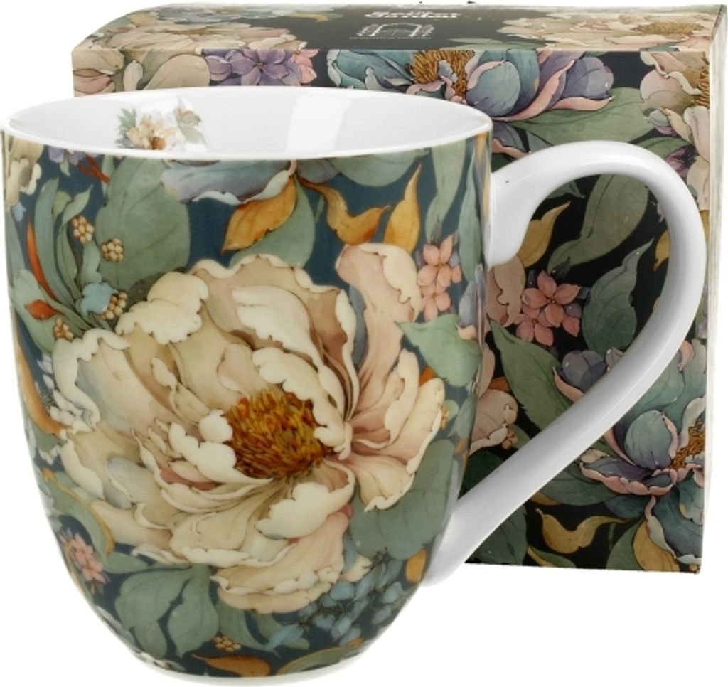 DUO FLOWERS ROYAL XXL Becher 1000 ml PEONY BLUE (Pfingstrose) New Bone China Porzellan