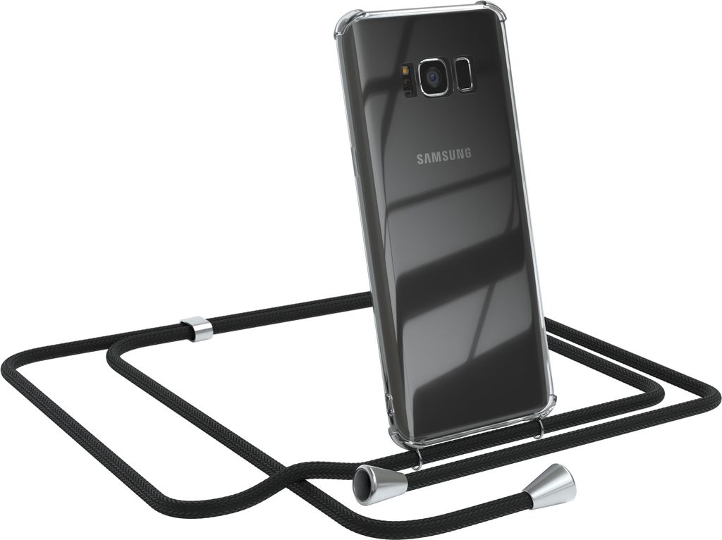 EAZY CASE Handykette kompatibel mit Samsung Galaxy S8, Handyhülle mit Umhängeband, Handykordel, Schutzhülle Clear, Band in Schwarz