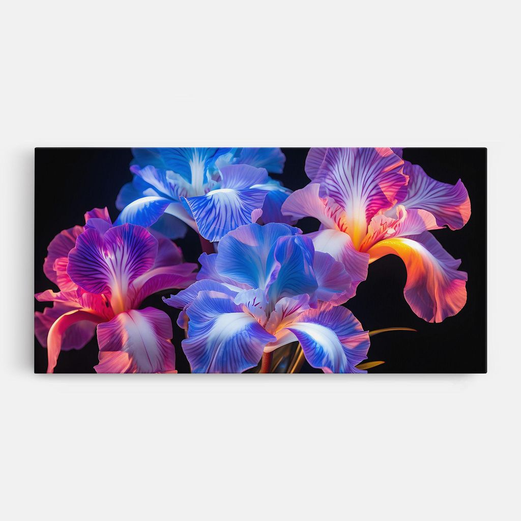 ARTHUB Leinwandbild 40x80 cm, Blue Light Iris | Wohnzimmerdekoration, Hängende Bilder, Wanddekoration, Heimdekoration, Blumen, Iris