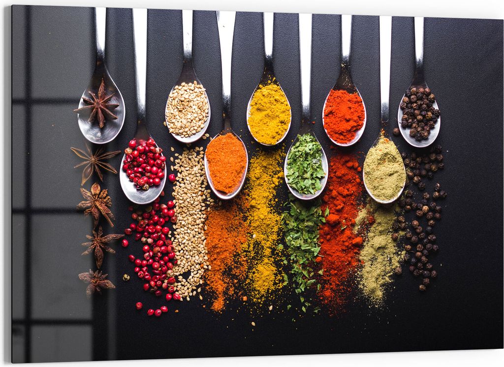 DEQORI Magnettafel Glas 60x40 cm 'Kochlöffel mit Gewürzen' beschreibbar Whiteboard