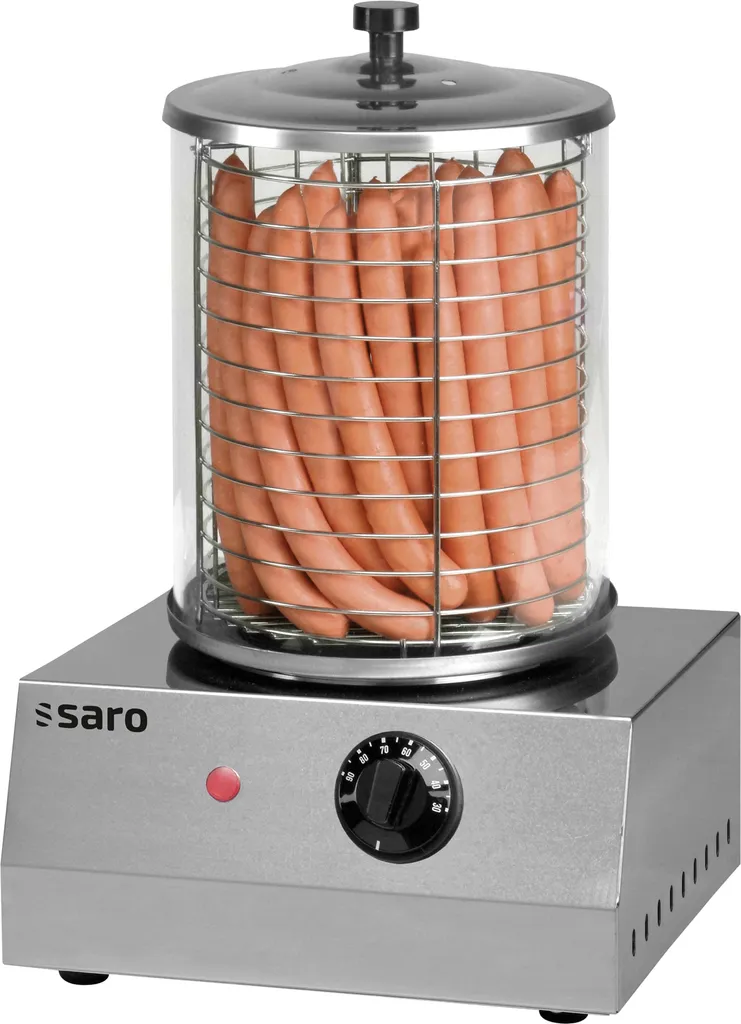 Appareil à hot-dogs professionnel avec manchons chauffants et vitre inox