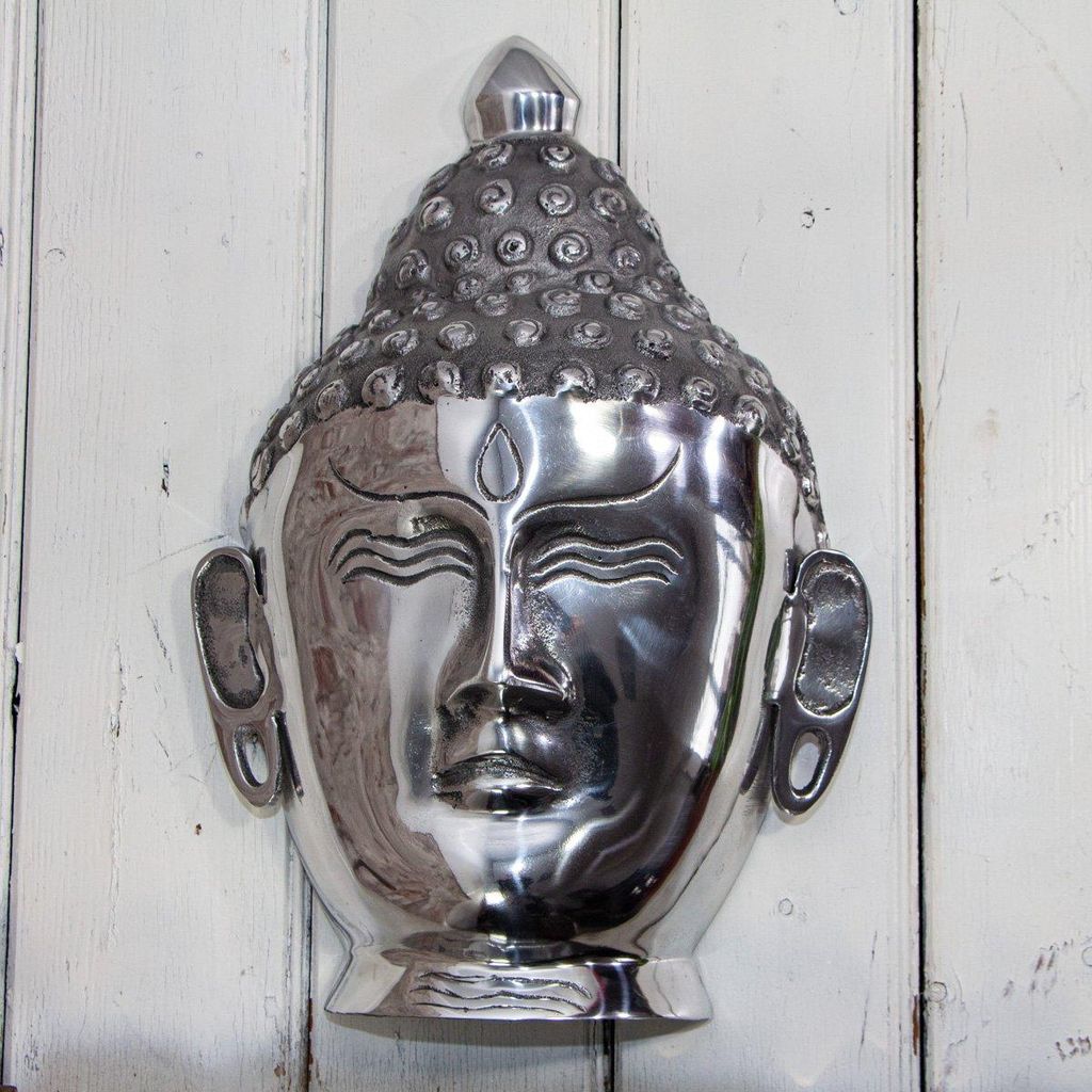Buddha Wandbüste | Aluminium, silber | H 48 x B 32,5 cm