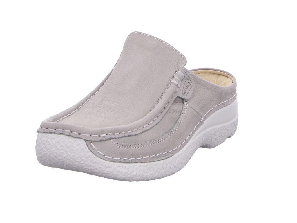 Wolky Clog Roll Slide 0620211-206, Nubukleder,Hellgrau, Fußbett zum Wechseln 38
