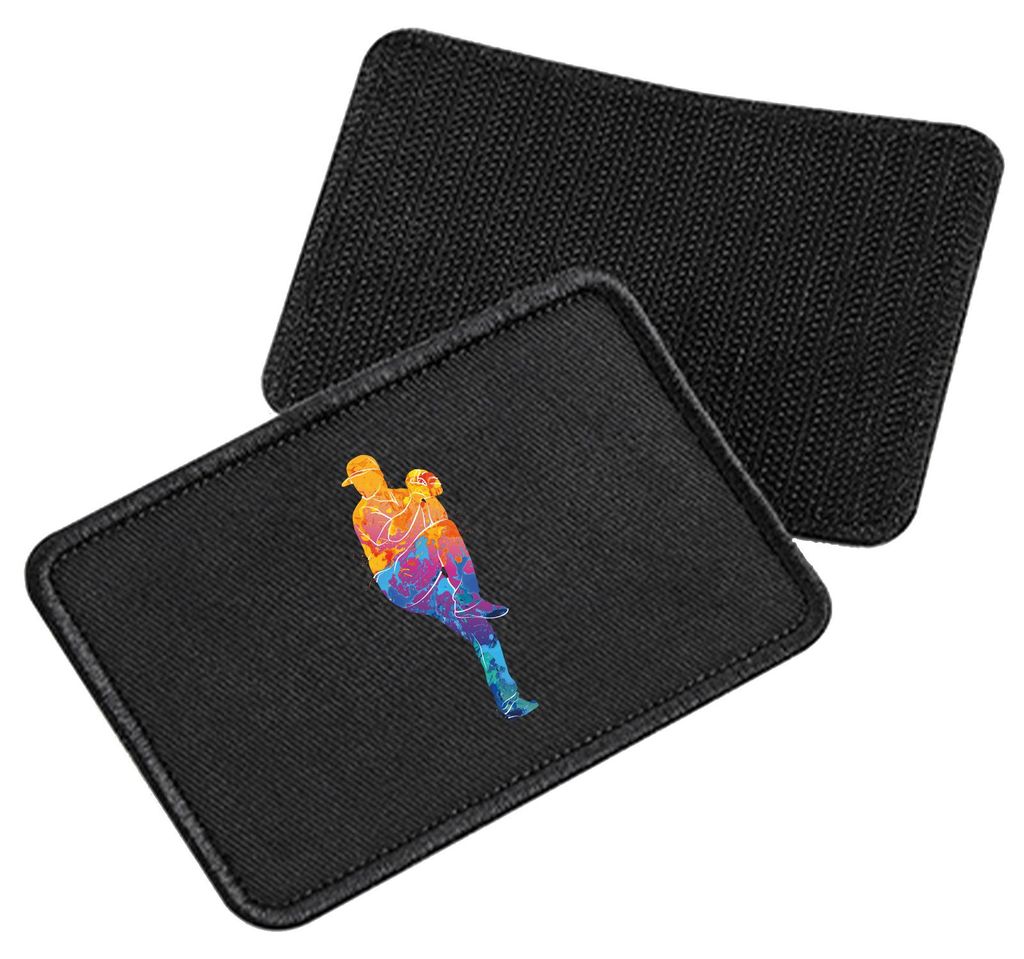 Huuraa Patch Baseball Pitcher bunte Silhouette Black 10 x 6,5cm Baumwolle Klettpatch für Mütze Geschenkidee