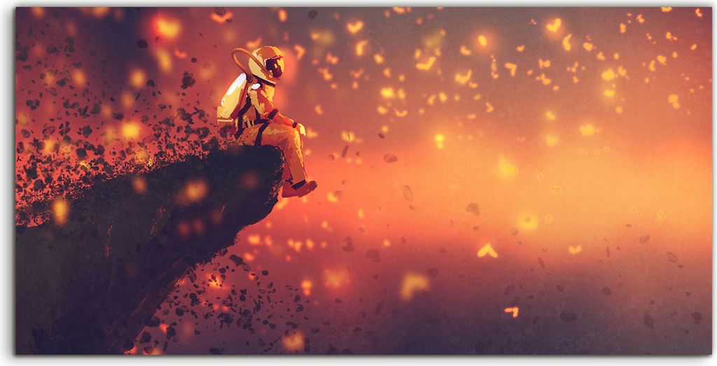 Coloray Canvas 100x50 Wandbild Leinwand Bilder Astronaut am Rande der Klippe sitzend