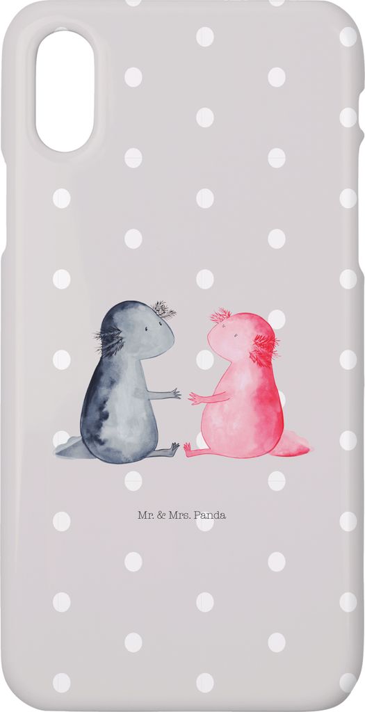 Mr. & Mrs. Panda Iphone 10 Handyhülle Axolotl Liebe - Grau Pastell - Geschenk, Handy, Valentinstag, X, Paar, Cover, Axolot, Schwanzlurch, Case